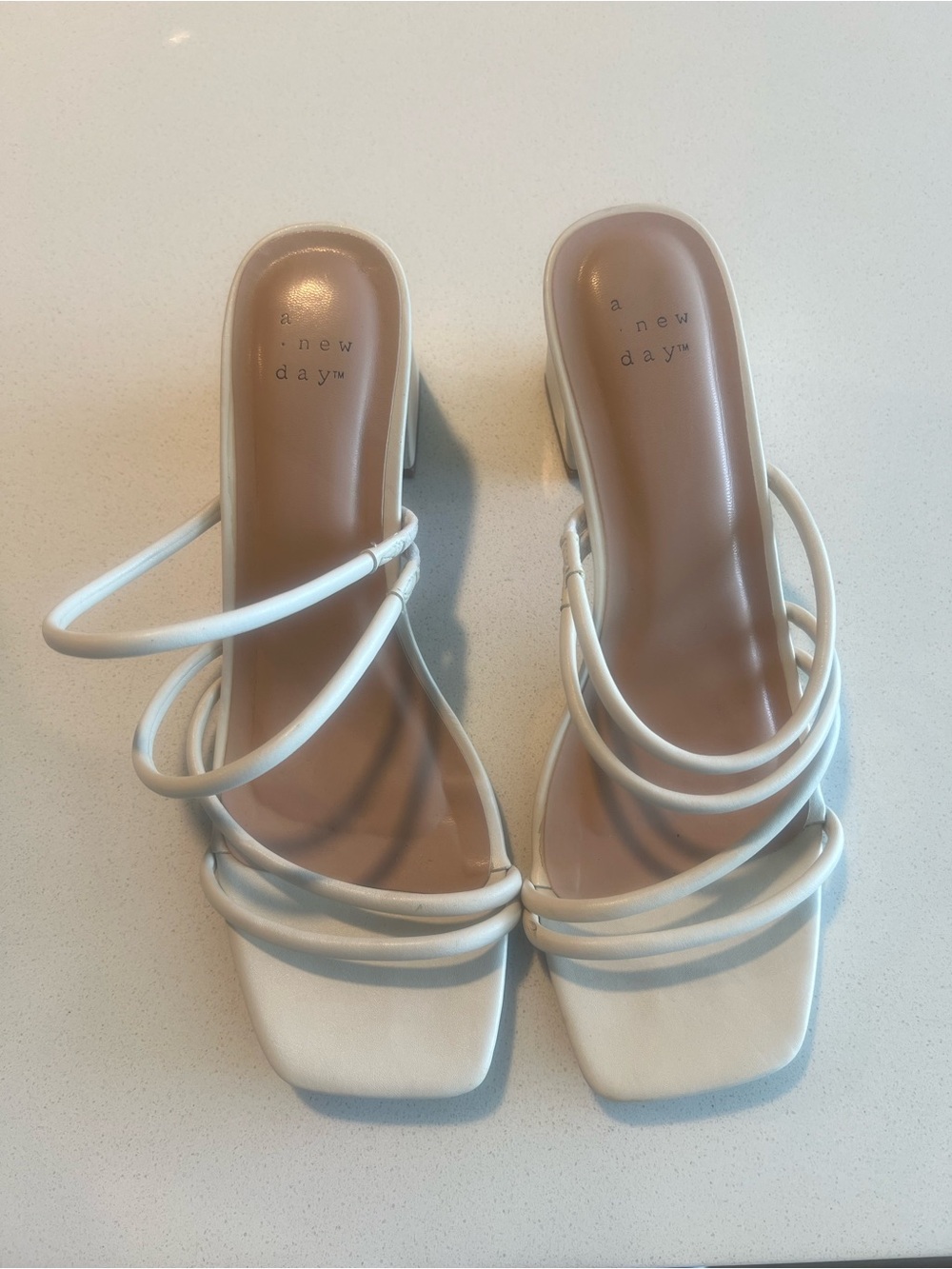 a new day White Multi-Strap Square-Toe Block Heel Sandals